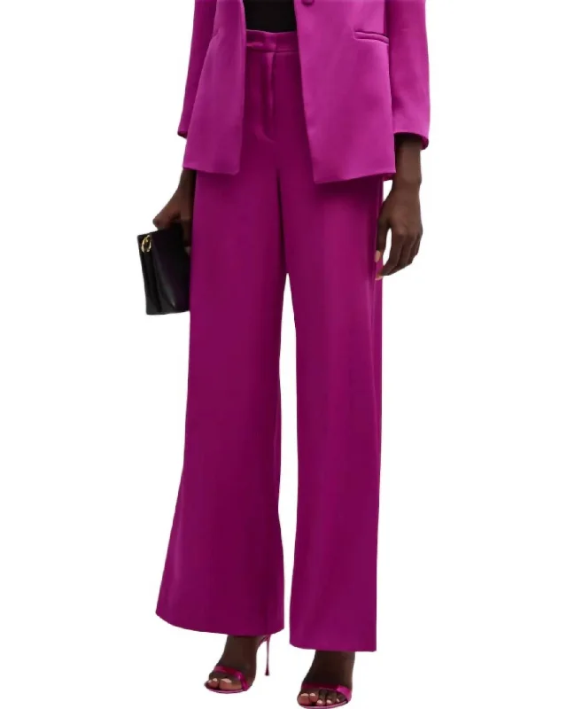 Pleated Satin Pants - Plus In Magenta