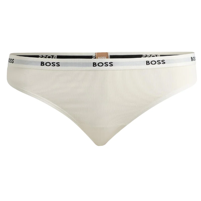 BOSS Womens Stretch Jersey Logo Waistband Thong - Open White