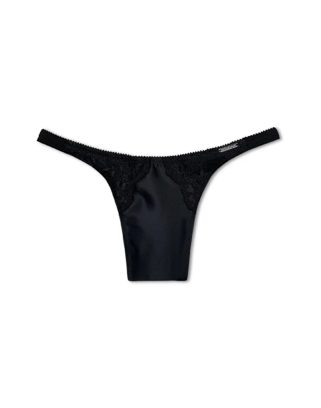 Devotion Satin Tucking Thong Boldly Black