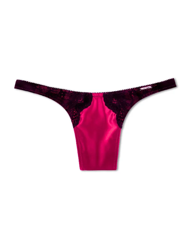 Devotion Satin Tucking Thong Pink Passion/Black