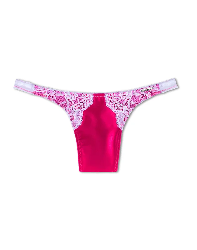 Devotion Satin Tucking Thong Pink Passion/White