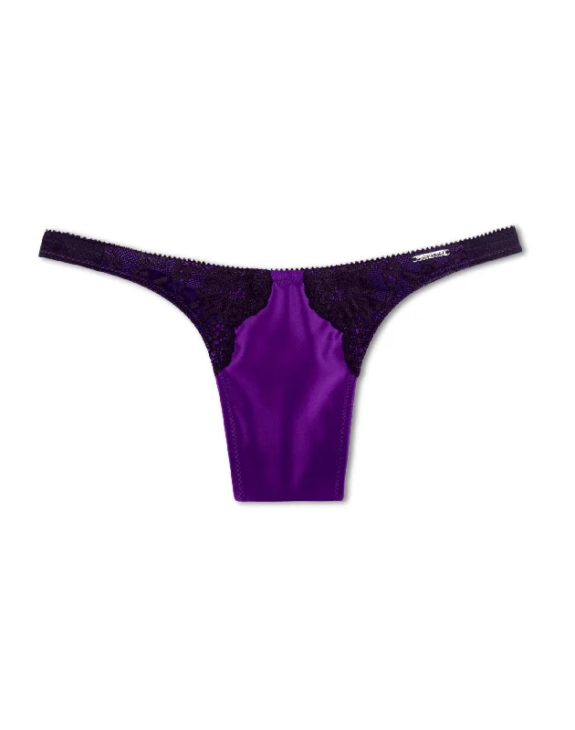 Devotion Satin Tucking Thong Purple Passion