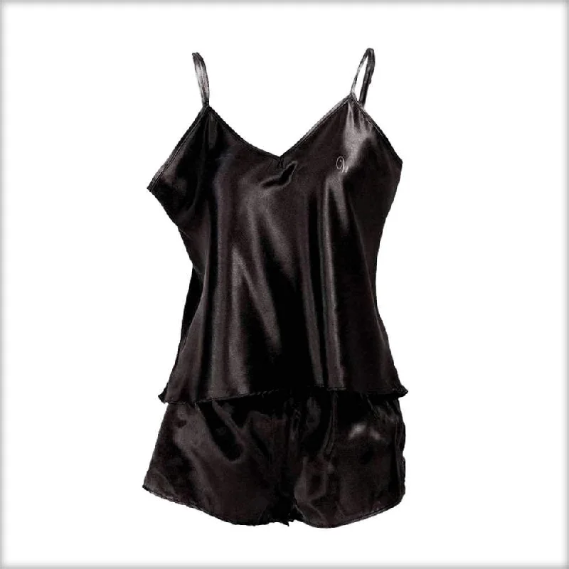 Black Satin Camisole Set with Shorts