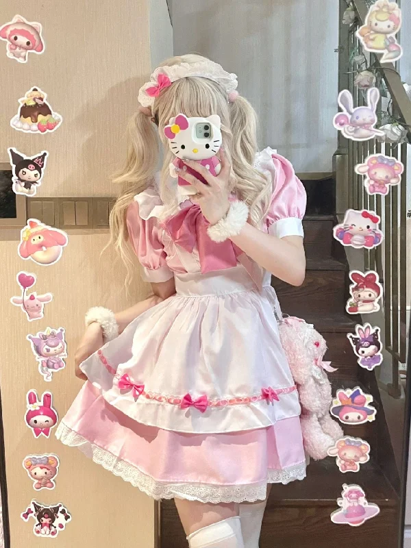 Pink full set (hairband + dress + apron)