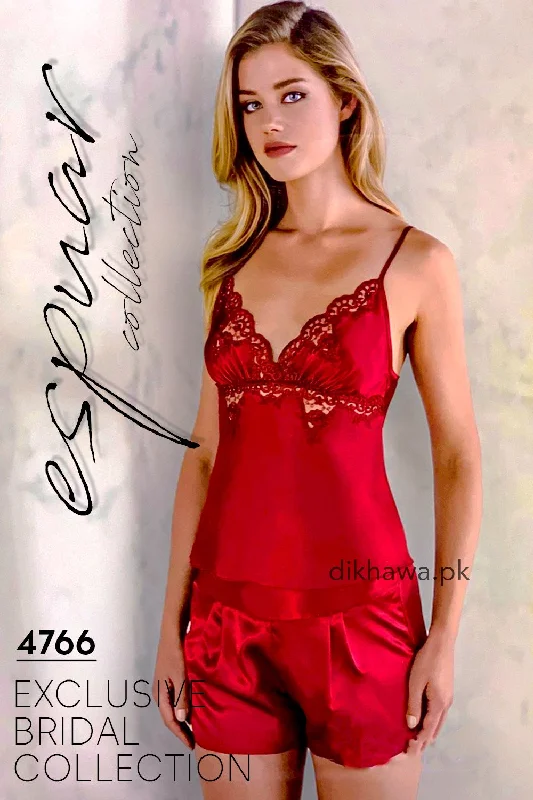 Espuar - Exclusive Bridal Wedding Honeymoon 2Pc Short Nighty Cami Set Maroon 4766 - Turkish Brand