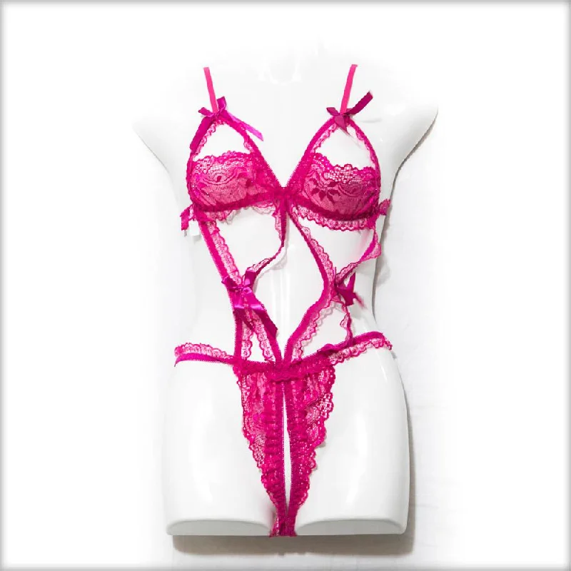 Half Cup Lingerie Set - Hot Pink