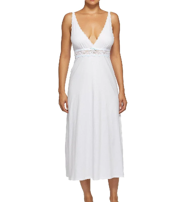 Hanky Panky Annabelle Cotton Maxi Slip Gown (83G571) - White/Baby Blue