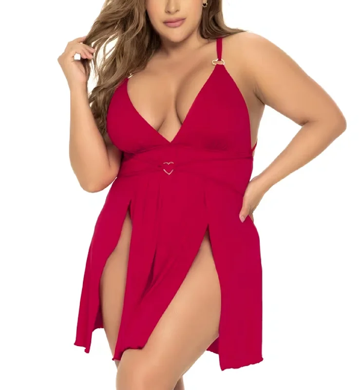 Mapale Plunge Split Side Chemise PLUS (7474X) - Red