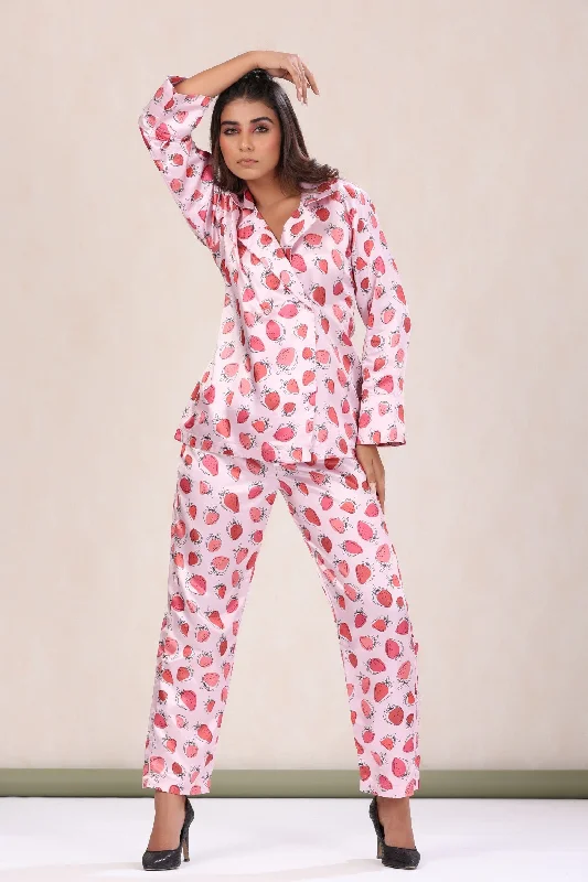 Berrylicious Print Reefer Coat Pajama Set