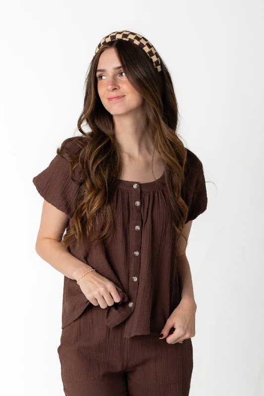 Brass & Roe Gauze Button-Down Top