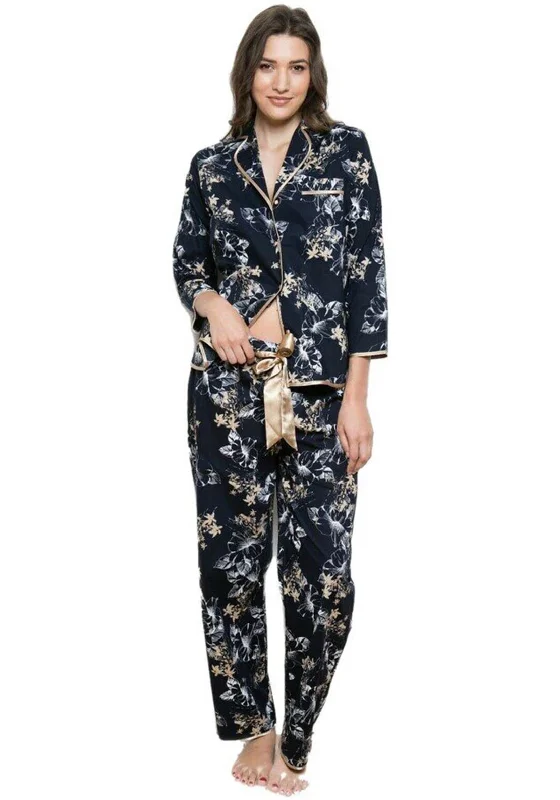 CottonReal Tropical Floral Pyjama Set, Navy