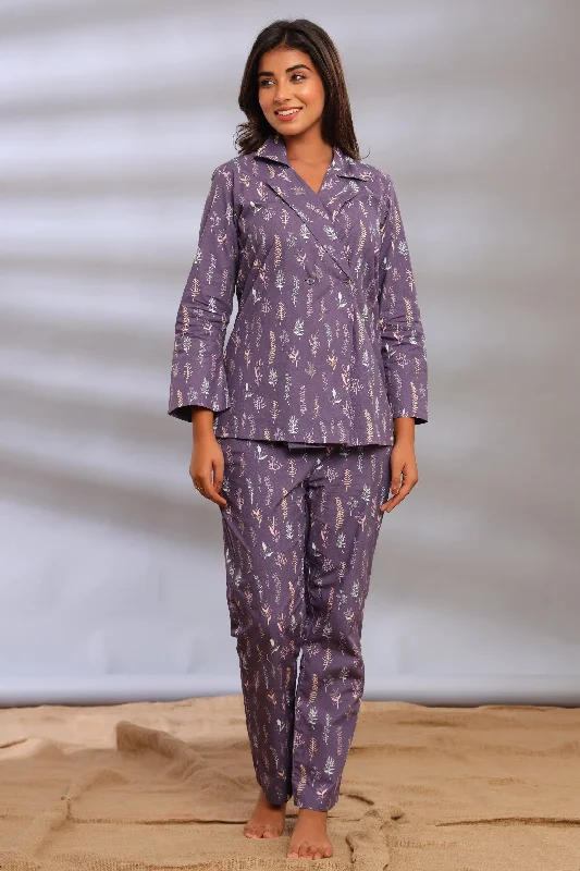 Lavender Farm Reefer Coat Style Pajama Set