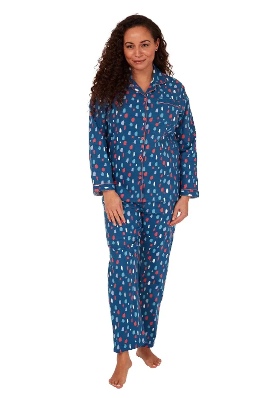 Indigo Sky Brushed Cotton Printed Pyjamas, Ocean Blue