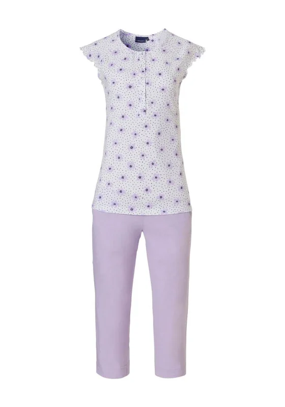 Pastunette Floral Capri Pyjama Set, White Multi