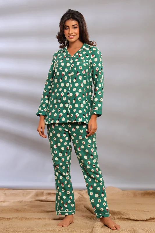 Snowman Print Notched Collar Pajama Set