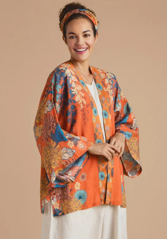 Powder Trailing Wisteria Kimono Jacket, Terracotta