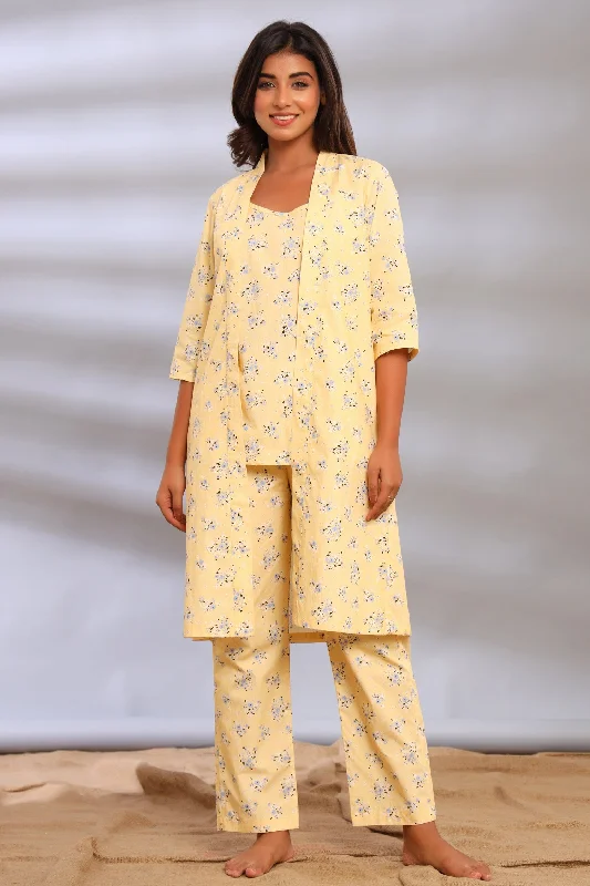 Yellow Floral Spaghetti Top with Pajamas and Robe